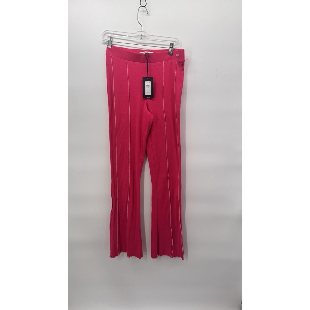 New Tommy Hilfiger womens Regular fit ribbed pants flair leg LRG Pink Barbiecore